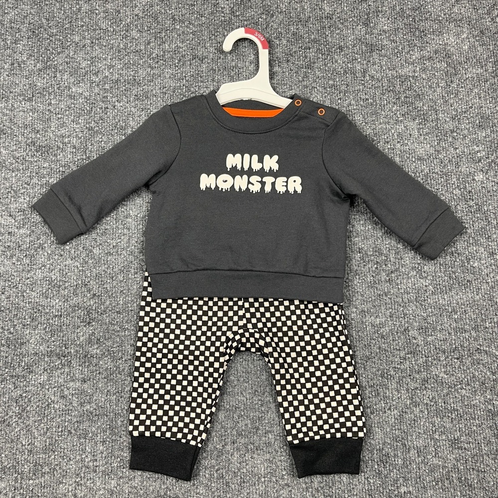 Cat & Jack Baby Halloween Milk Monster Sweatshirt & Jogger Set 3-6M Checkered